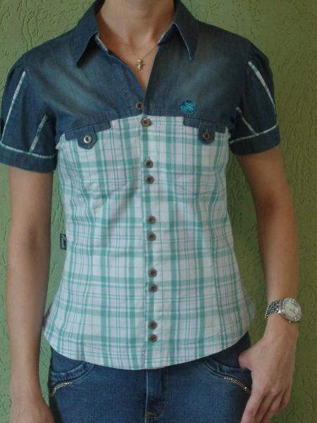 1039 - Camisete Jeans listras verde xadrez